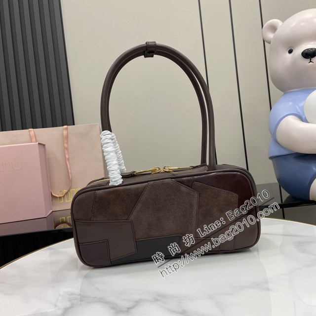 MIU MIU專櫃繆繆最新款拼接保齡球包手提肩背包 jh2736型號：5BB147